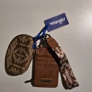 Wrangler Brown Wallet and Keychain Set